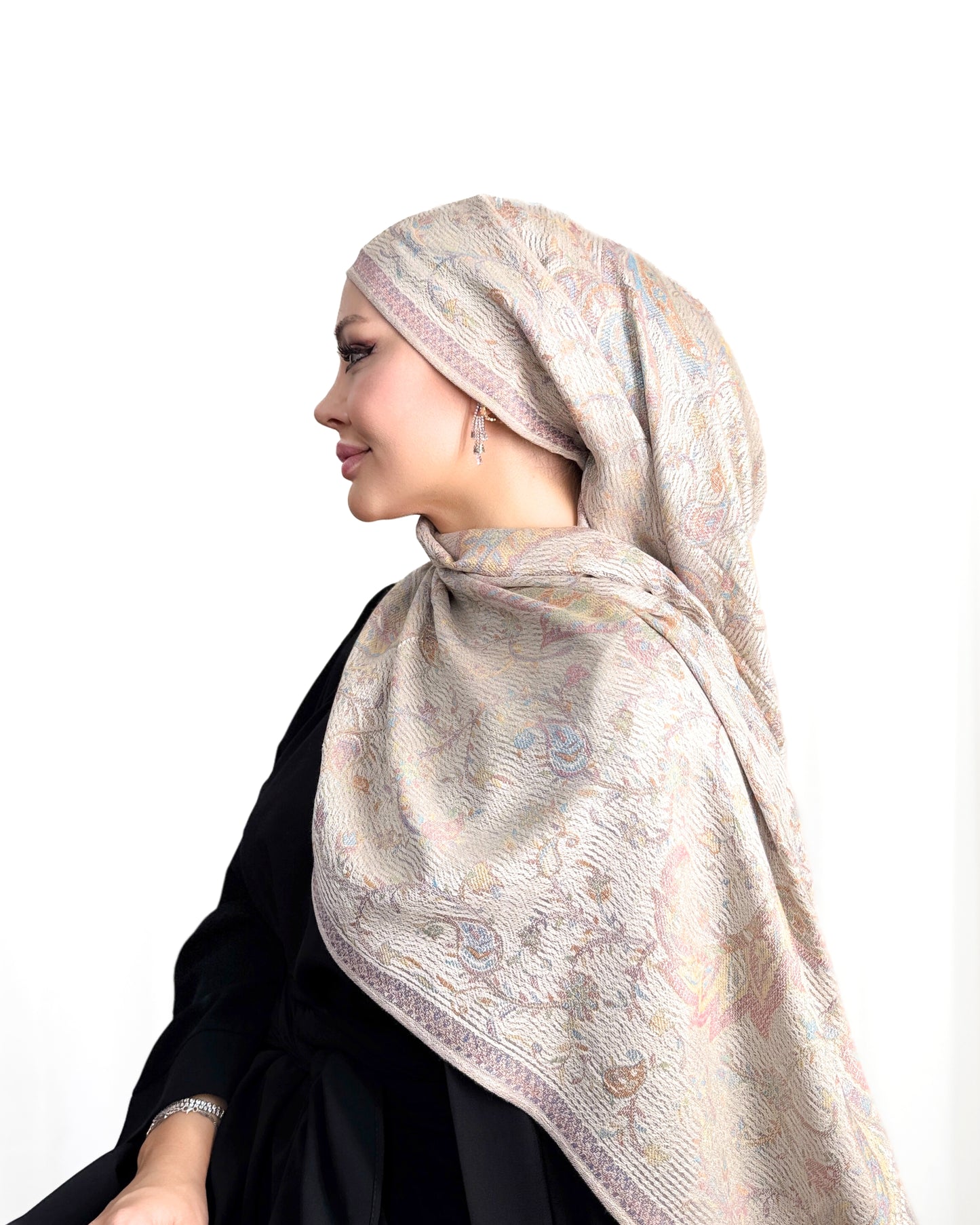 Écharpe pashmina - Jacquard cachemire - Rose ivoire