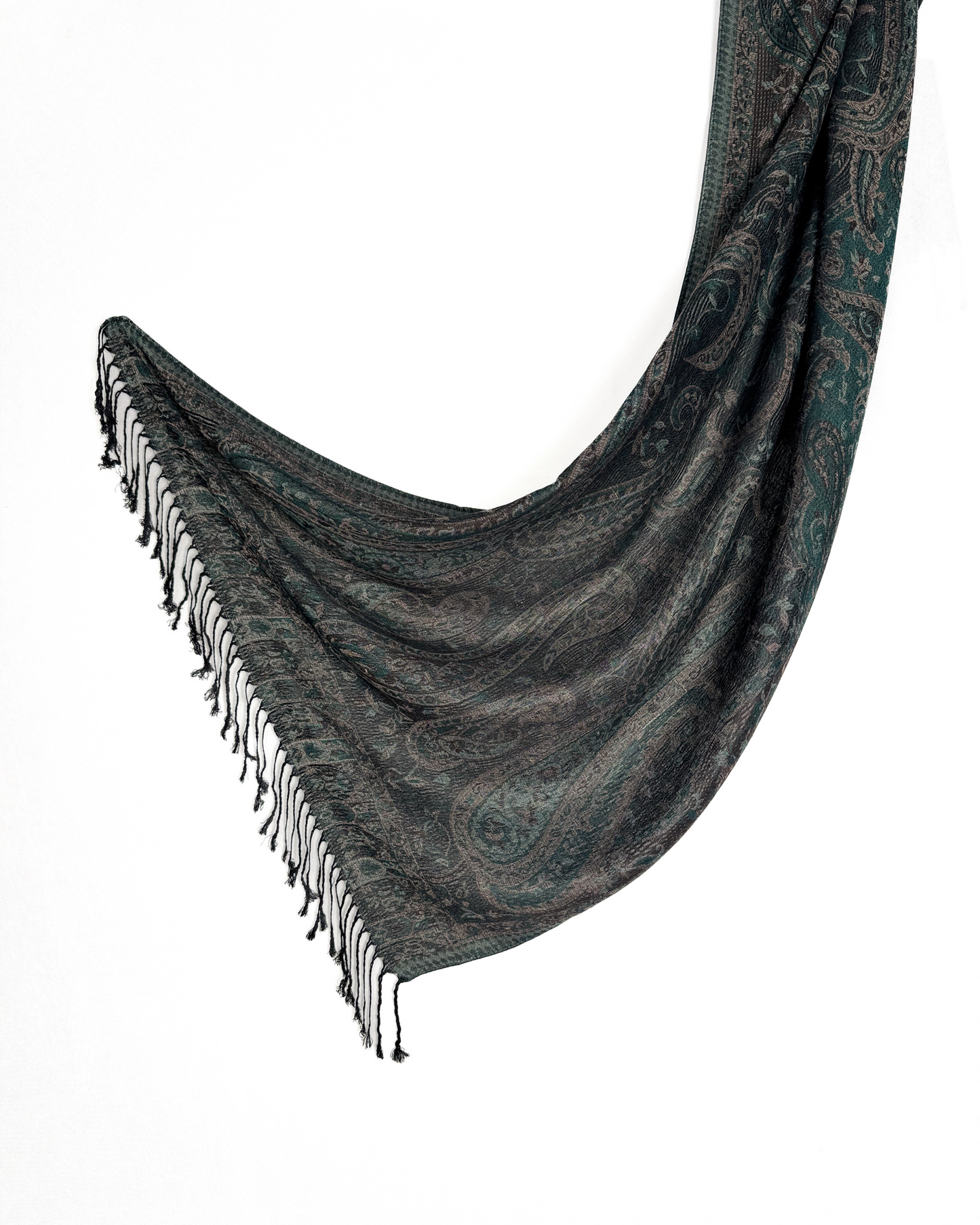 Pashmina Schal - Jacquard Paisley - Smaragdschwarz