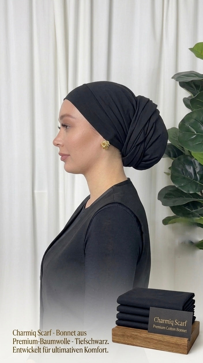 Unterkopftuch / Bonnet aus 100 % Baumwolle – Schwarz