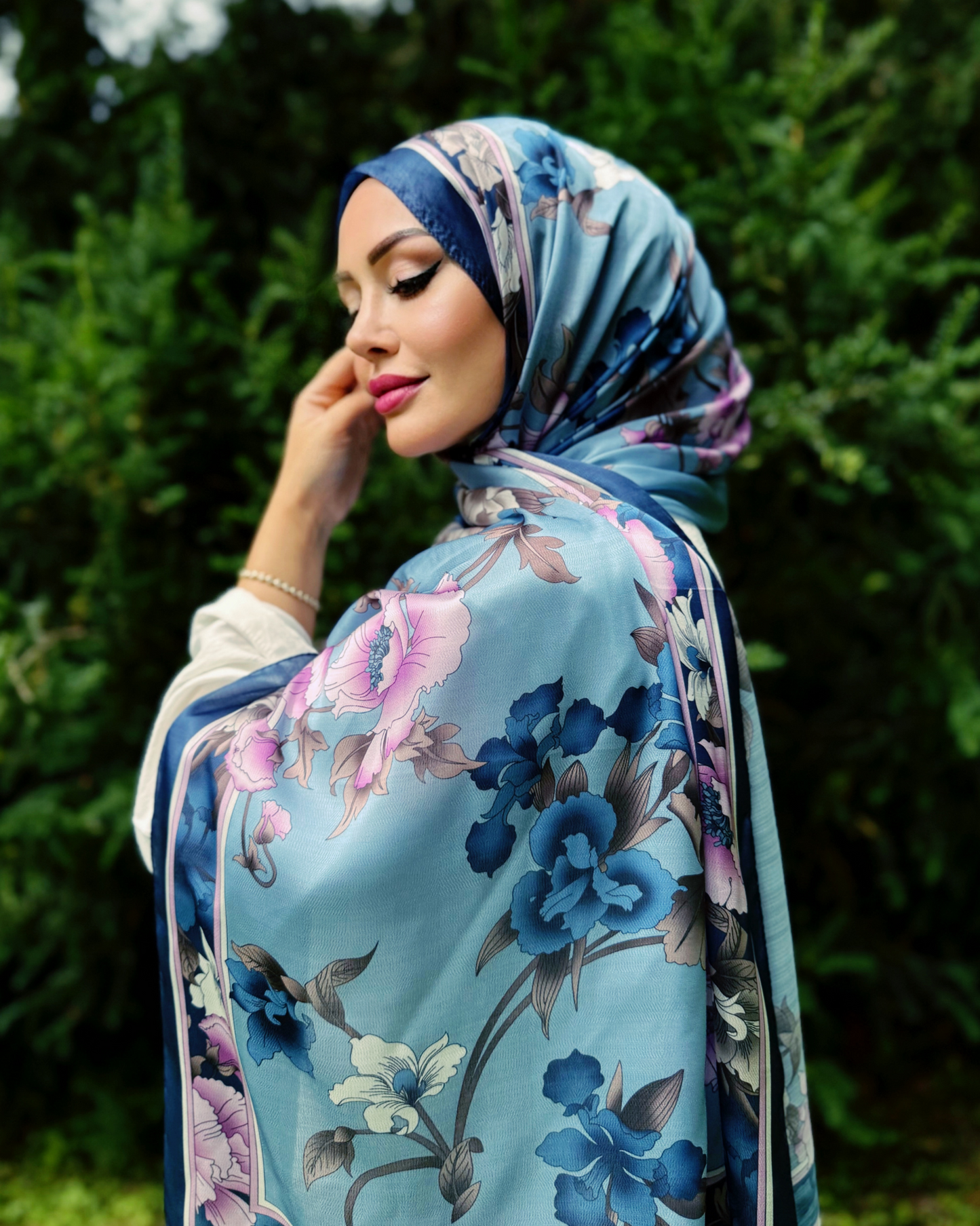 Floraler Schal - Himmelblau