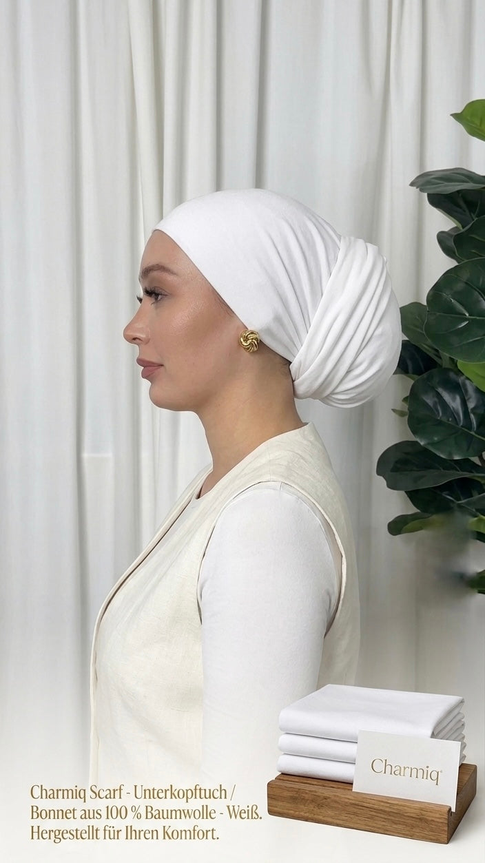 Unterkopftuch / Bonnet aus 100 % Baumwolle – Weiß