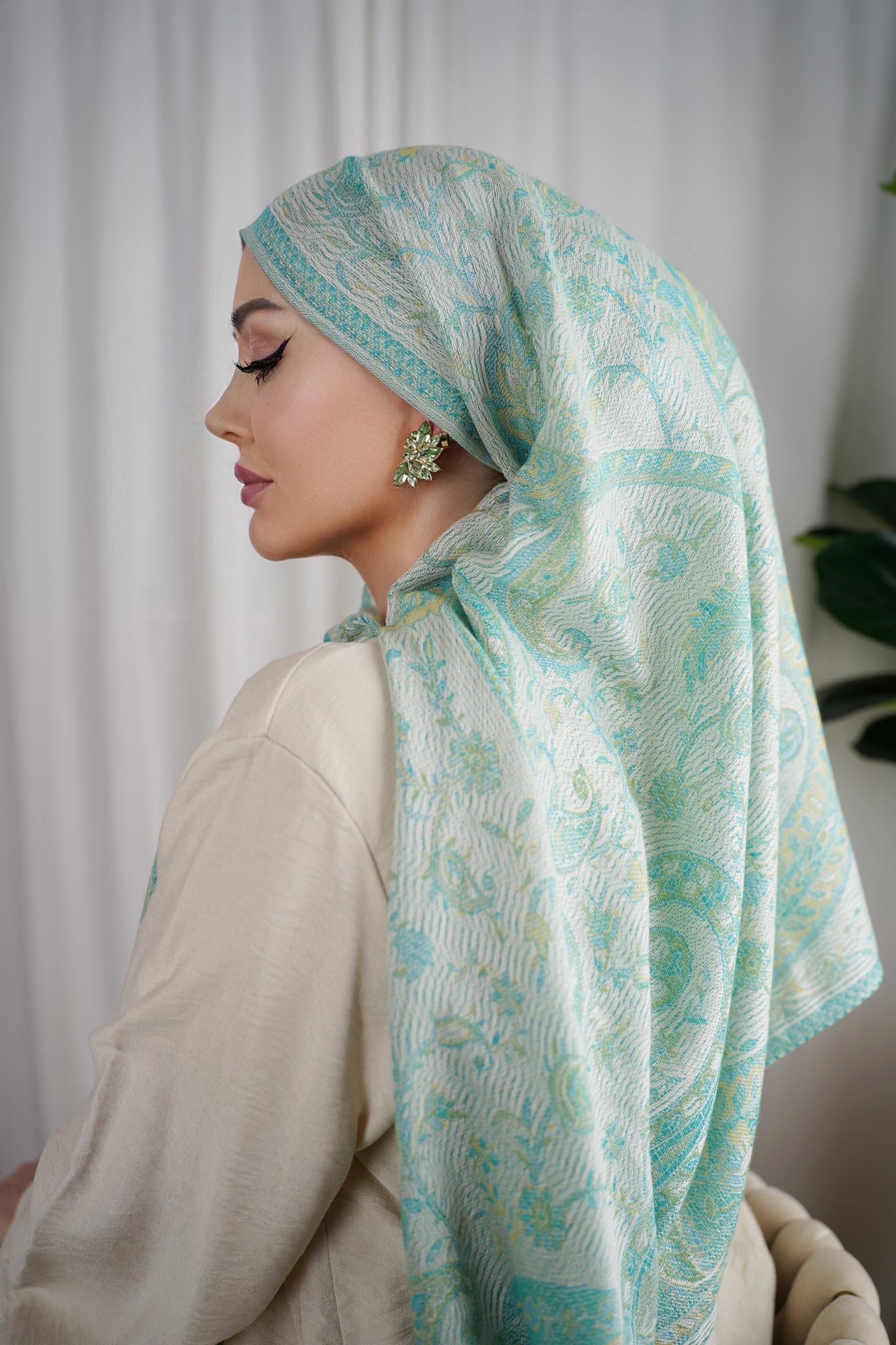 Écharpe Pashmina - Jacquard Paisley - Vert menthe