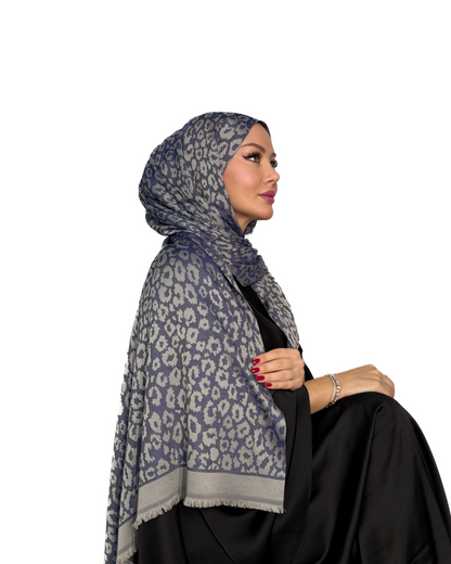 Premium Schal - Leopardenmuster - Königsblau-Grau