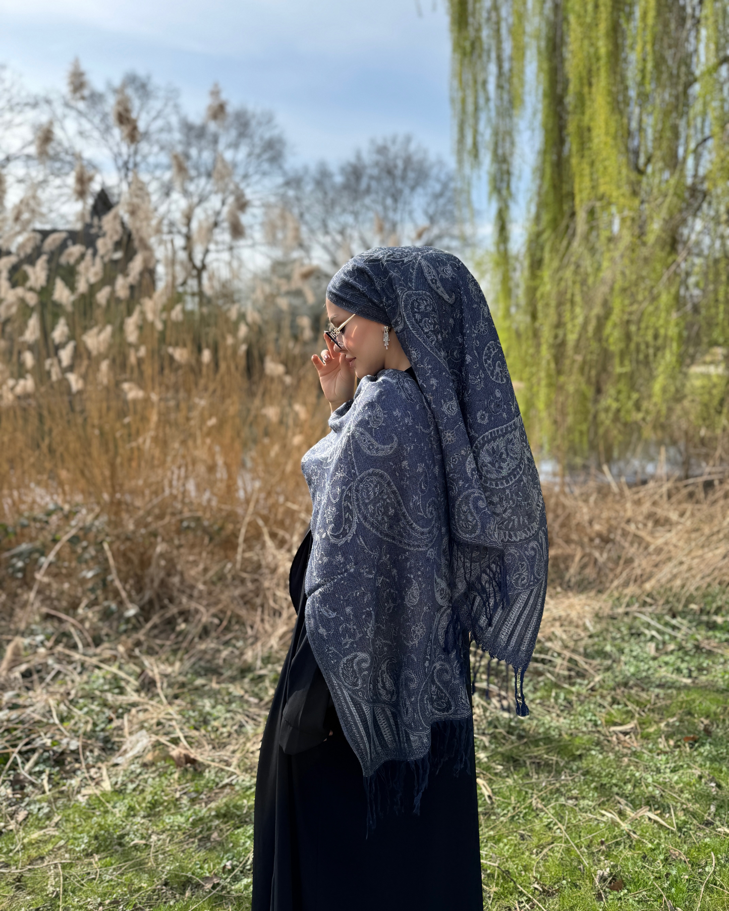 Pashmina Schal - Jacquard Paisley - Mitternachtsblau