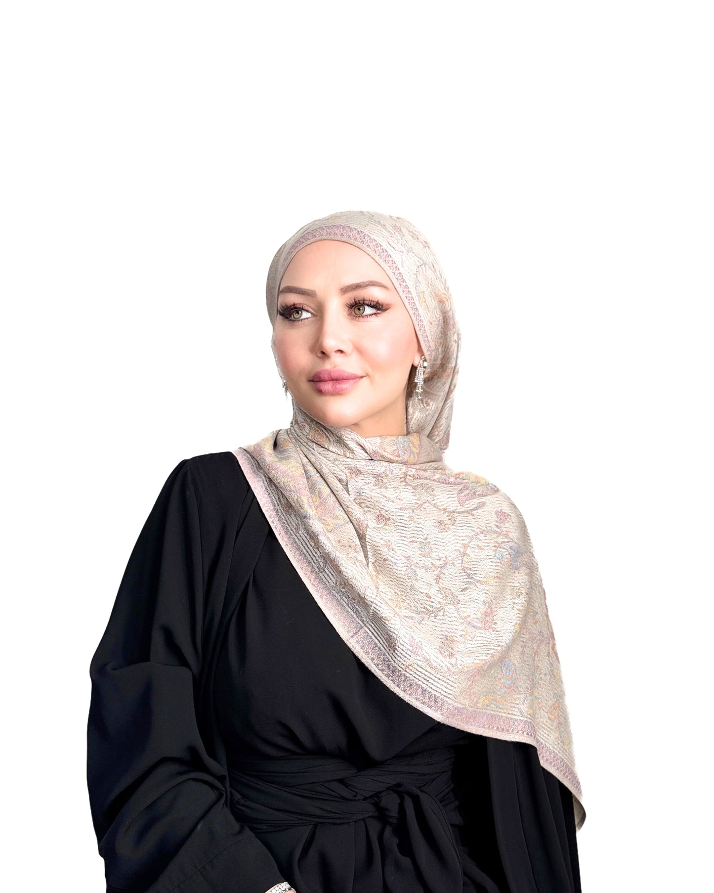 Écharpe pashmina - Jacquard cachemire - Rose ivoire