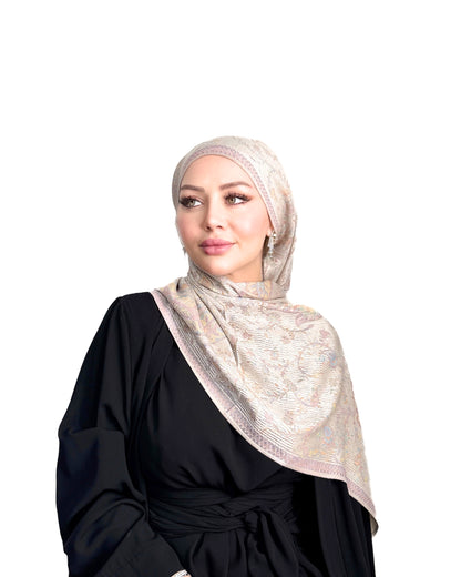 Écharpe pashmina - Jacquard cachemire - Rose ivoire