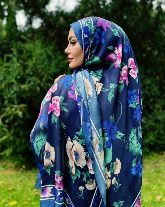 Floraler Schal - Nachtblau