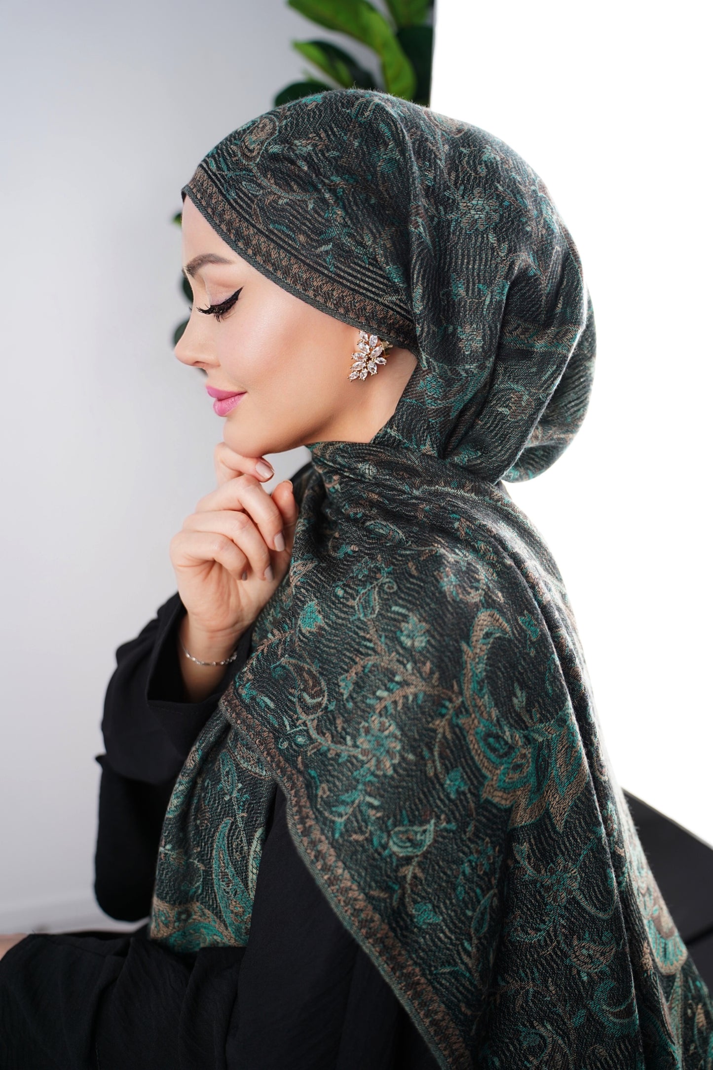 Pashmina Écharpe - Jacquard Paisley - Noir Émeraude