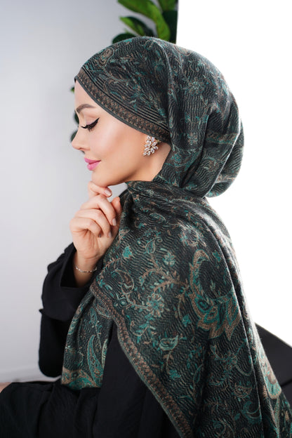Pashmina Écharpe - Jacquard Paisley - Noir Émeraude