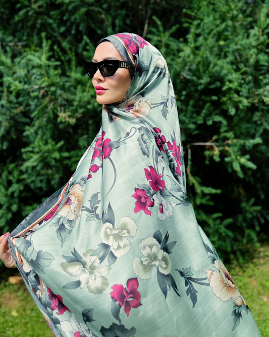 Floraler Schal - Mintgrün