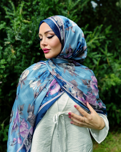 Floraler Schal - Himmelblau