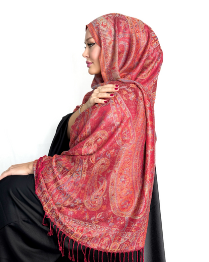Écharpe Pashmina - Jacquard Paisley - Rouge rubis