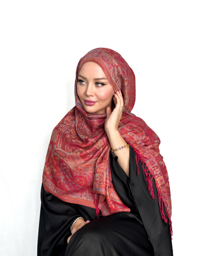 Écharpe Pashmina - Jacquard Paisley - Rouge rubis