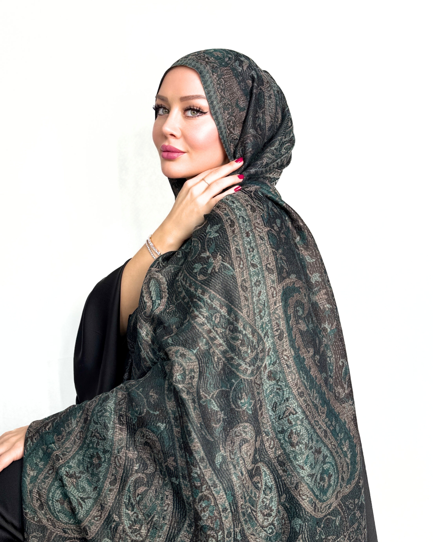 Pashmina Schal - Jacquard Paisley - Smaragdschwarz