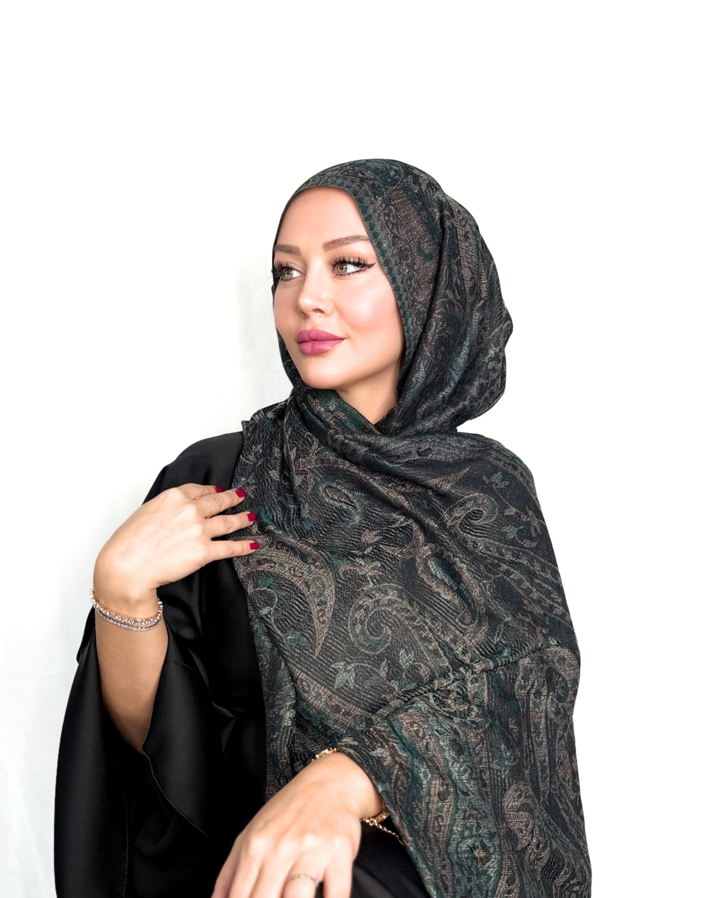 Pashmina Schal - Jacquard Paisley - Smaragdschwarz