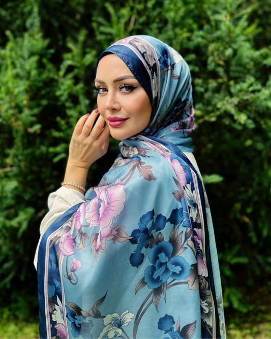 Floraler Schal - Himmelblau