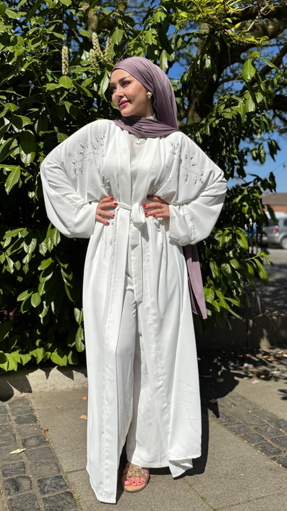 Flora Kimono Abaya mit Gürtel - Weiß