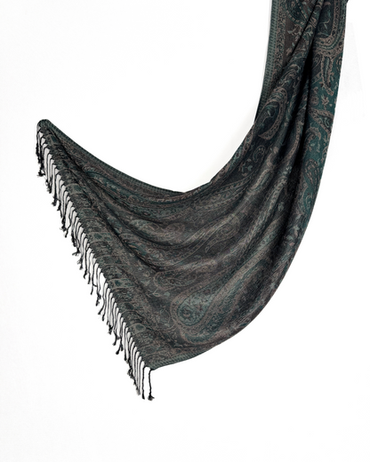 Pashmina Schal - Jacquard Paisley - Smaragdschwarz