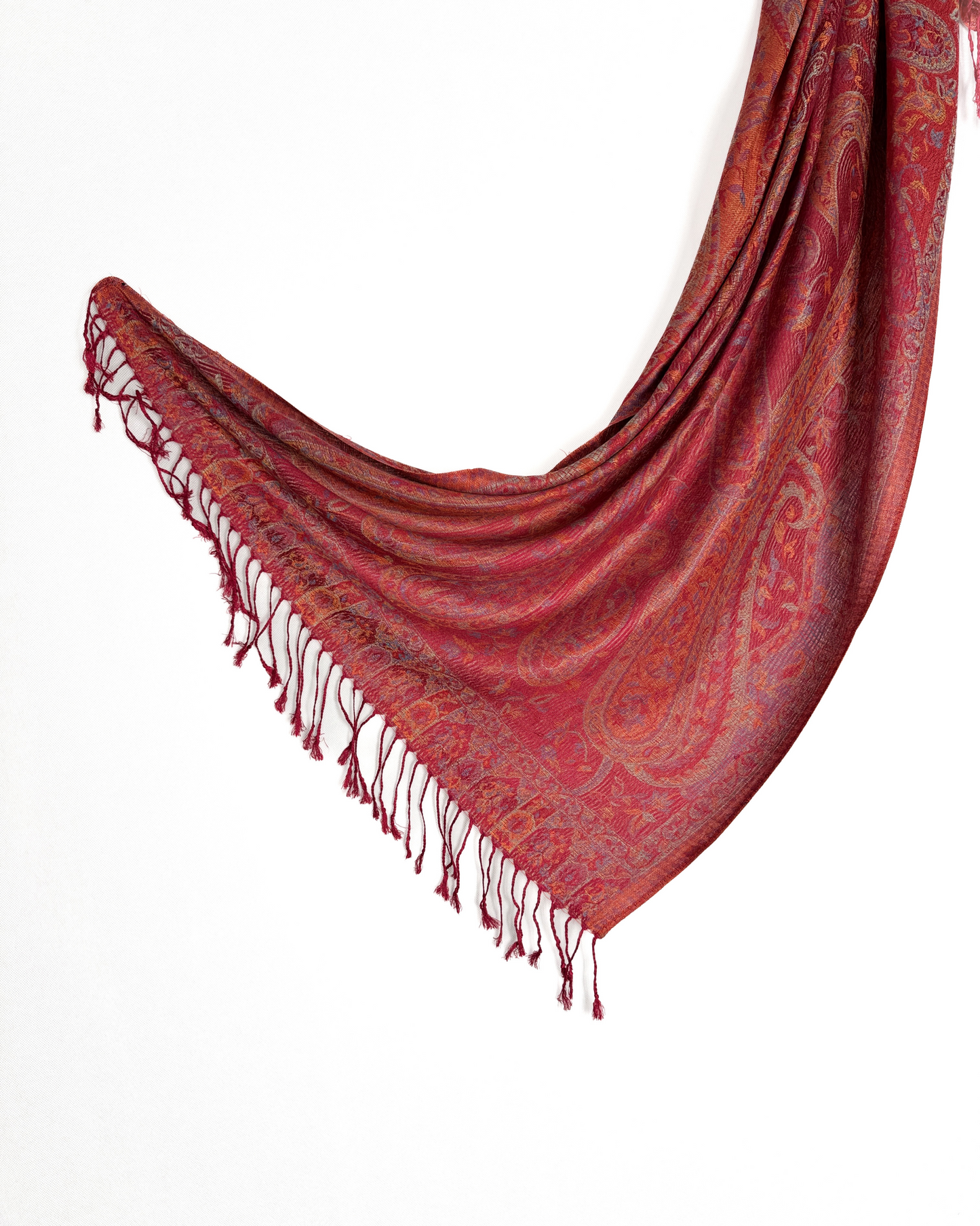 Écharpe Pashmina - Jacquard Paisley - Rouge rubis