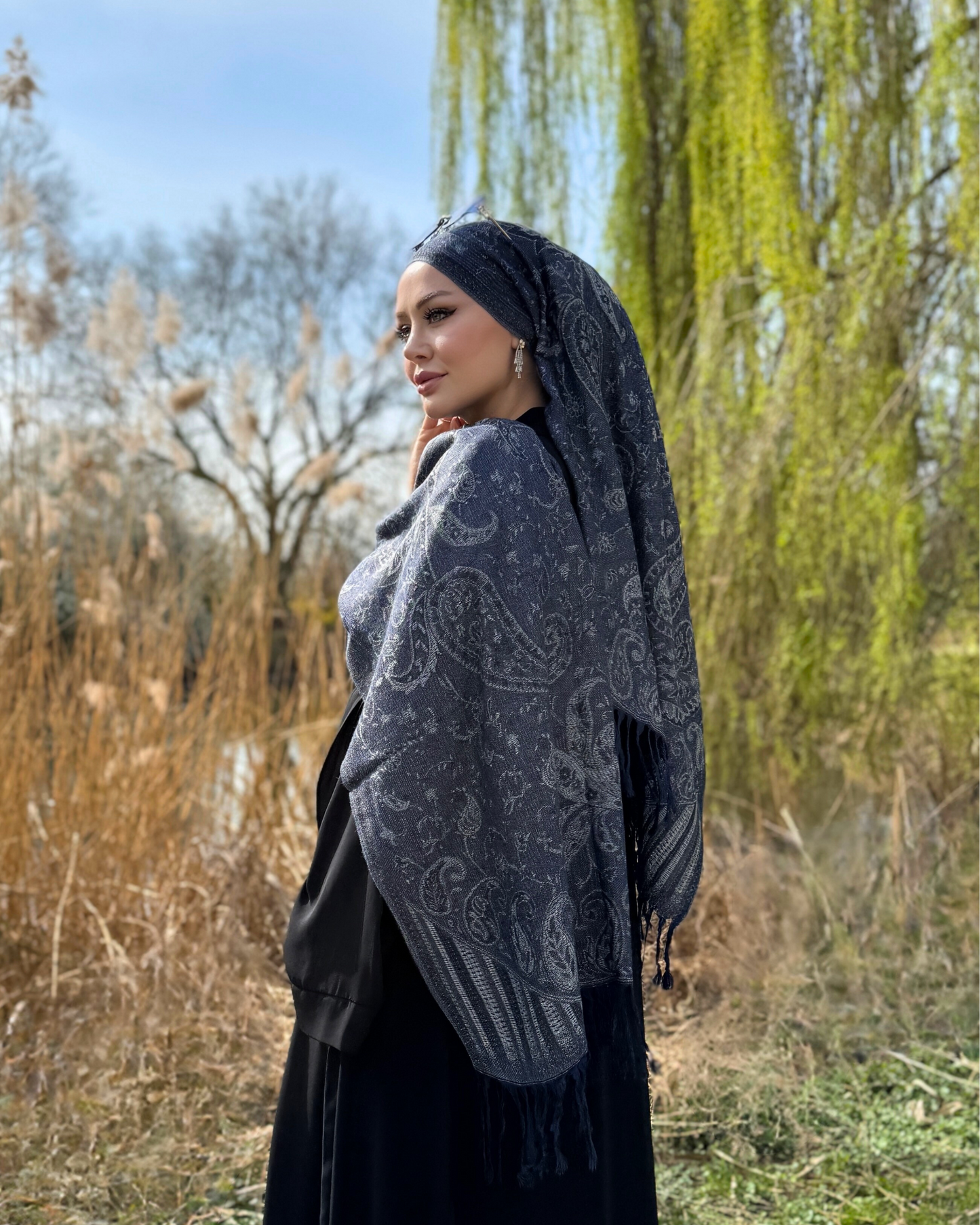 Pashmina Schal - Jacquard Paisley - Mitternachtsblau