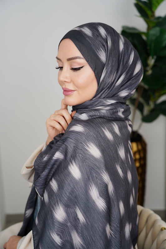 Premium Hijab - Soft Grau | Feder-Optik | Soft Baumwolle