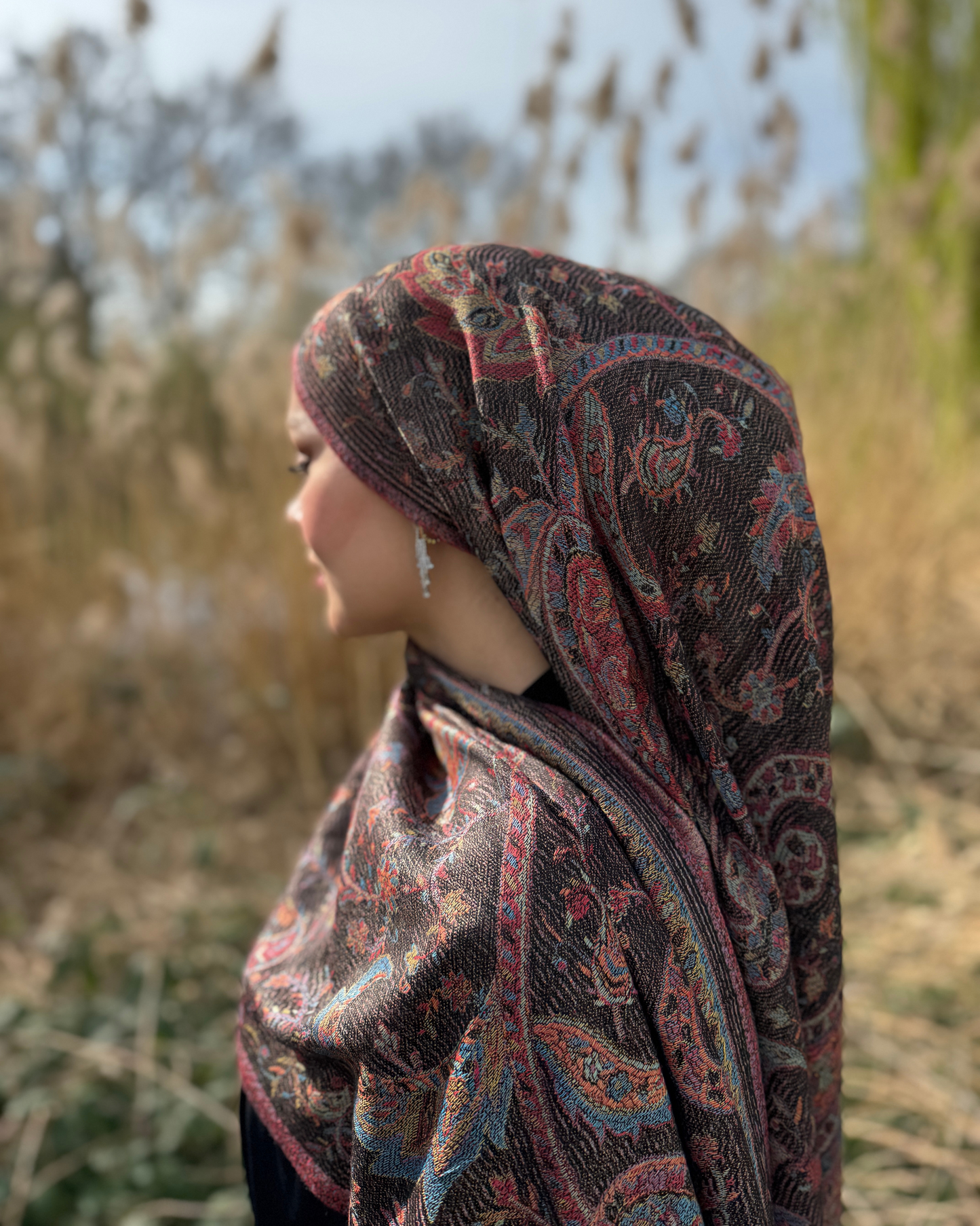 Pashmina Schal - Jacquard Paisley - Kastanienbraun