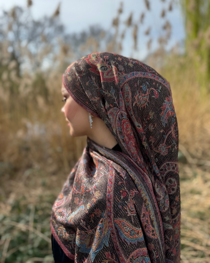 Pashmina Schal - Jacquard Paisley - Kastanienbraun