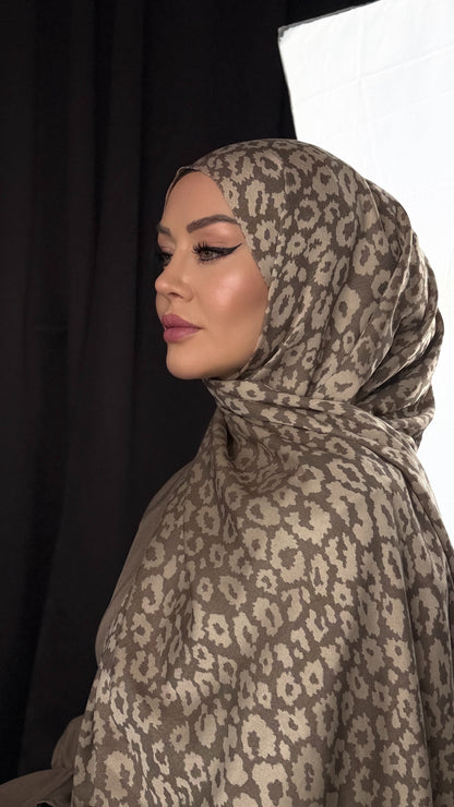 Premium Schal - Leopardenmuster - Braun Beige