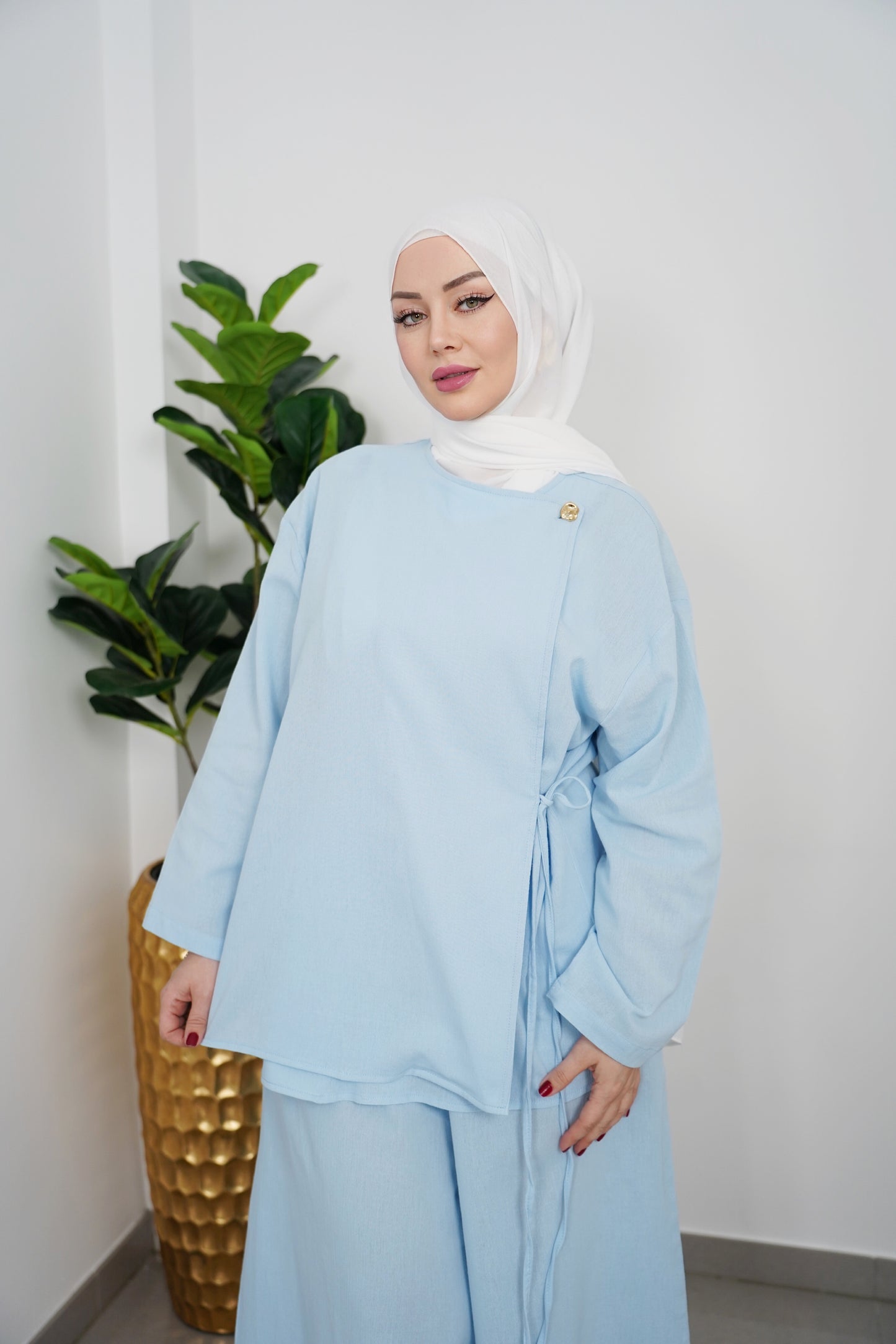 Luftiges Musselin Zweiteiler-Set aus 100% Baumwolle – Tunika & Hose – Babyblau