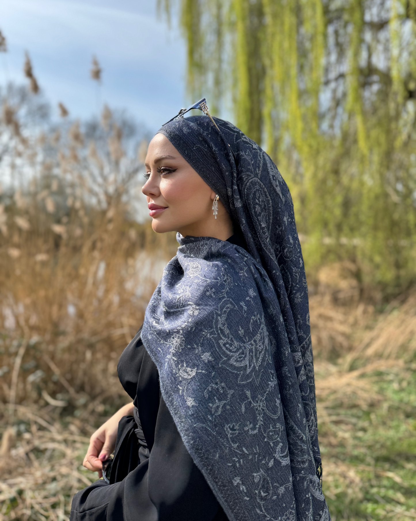 Pashmina Schal - Jacquard Paisley - Mitternachtsblau