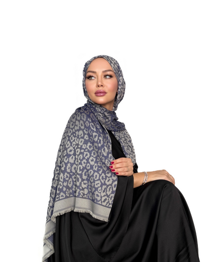 Premium Schal - Leopardenmuster - Königsblau-Grau