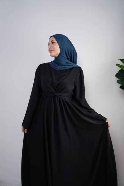 Schwarzes Maxikleid mit Taillenknoten