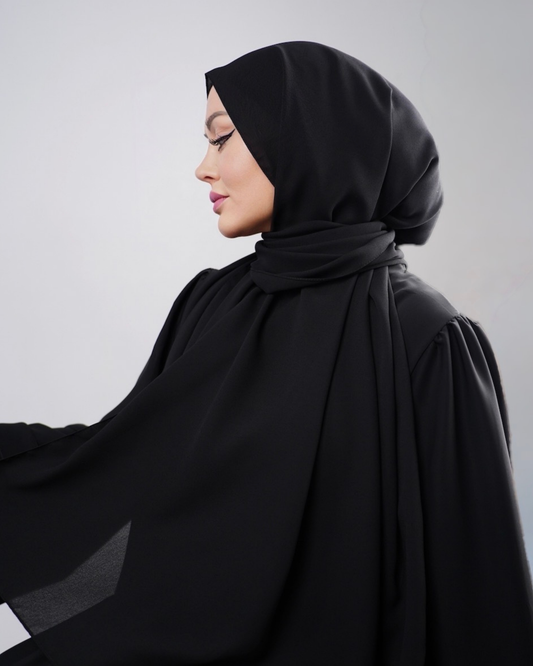 Premium Krepp Schal – Schwarz - Blickdichter Hijab