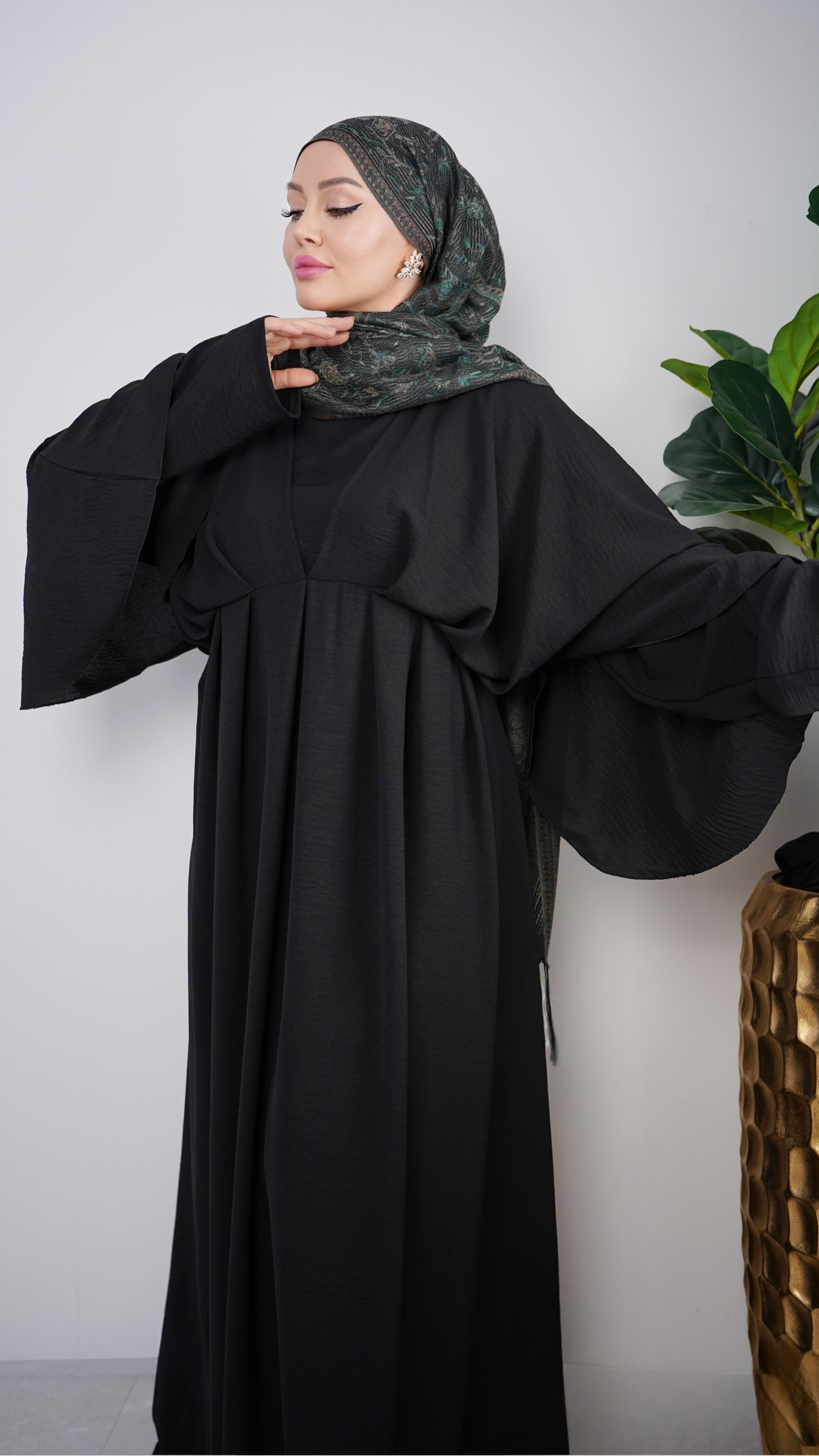 Maxi Abaya – Kleid mit elastischer Taille & Fledermausärmeln.