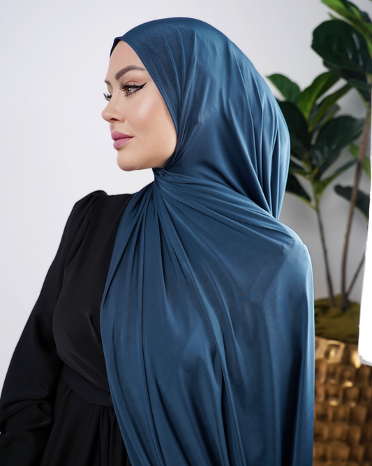 Jersey fluide Premium – Bleu pétrole | Brillance soyeuse Résistance